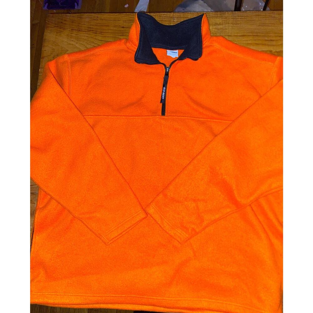 Vintage Y2k Old Navy Fleece Quarter Zip Orange Mens XXL Polyester And Side Pocke